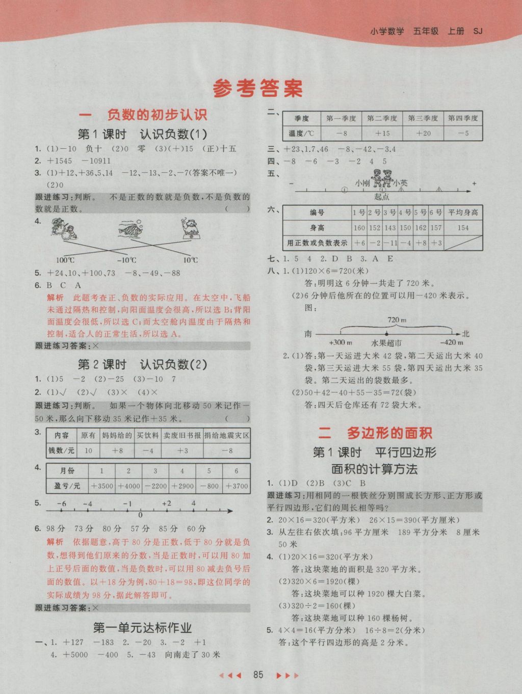 2016年53天天練小學(xué)數(shù)學(xué)五年級上冊蘇教版 參考答案第1頁