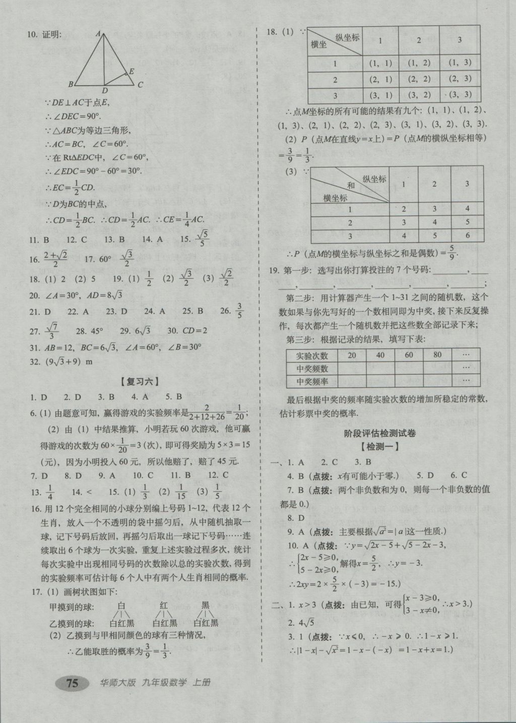 2016年聚能闖關(guān)期末復(fù)習(xí)沖刺卷九年級(jí)數(shù)學(xué)上冊(cè)華師大版 參考答案第3頁