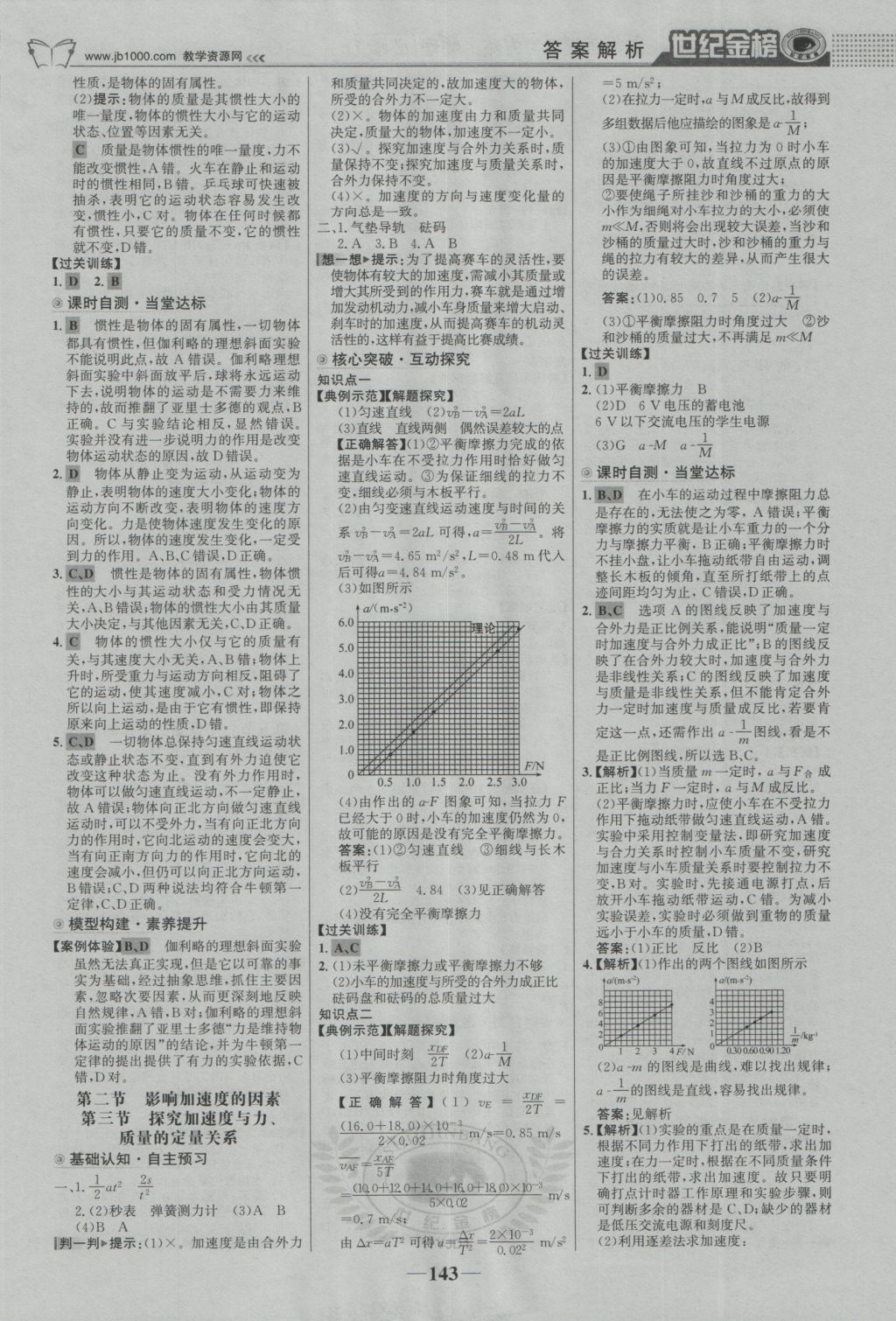 2016年世紀金榜高中全程學習方略物理必修1粵教版 參考答案第10頁