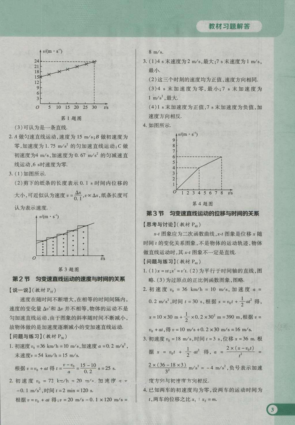 課本人教版高中物理必修1 參考答案第3頁