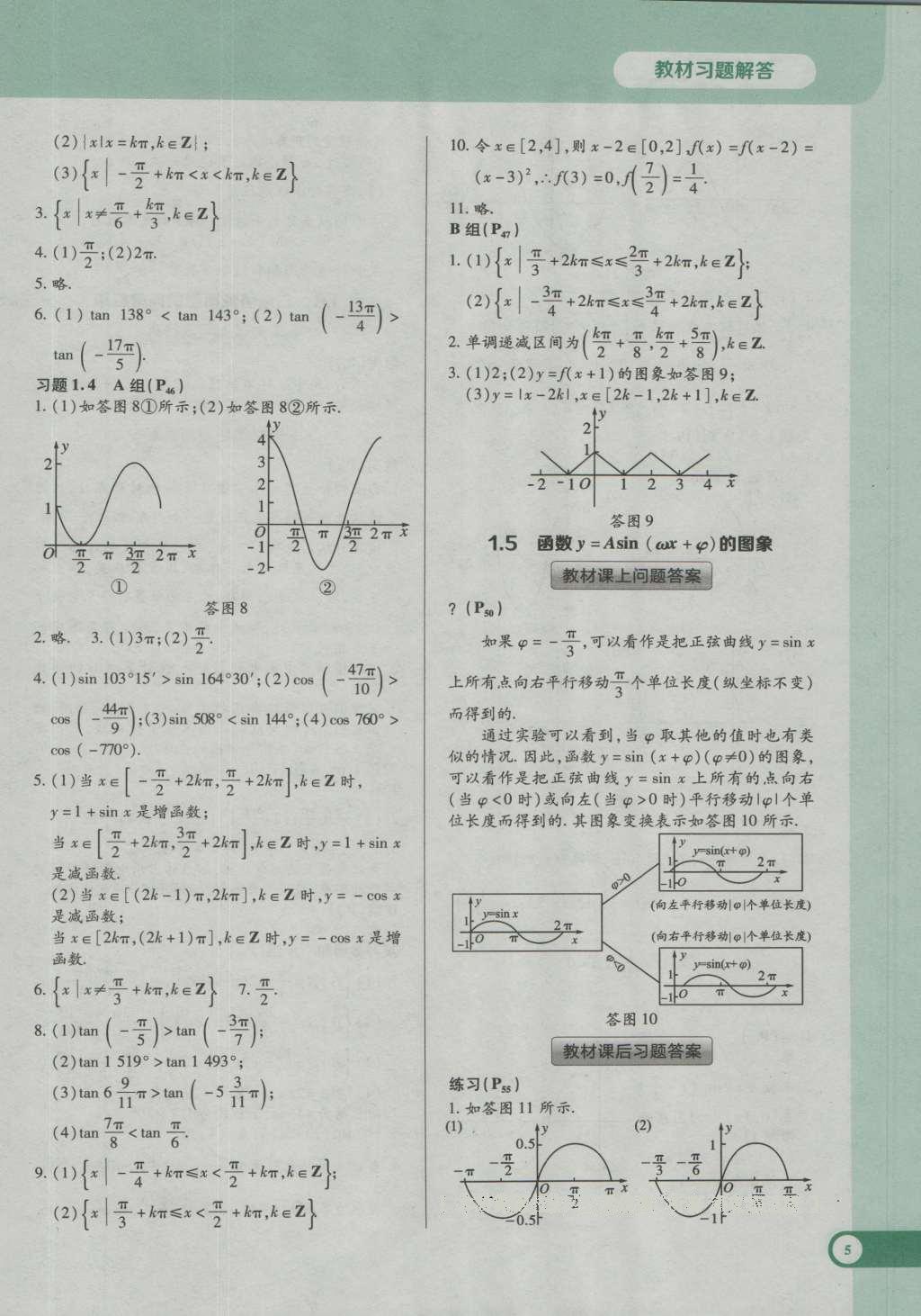 課本高中數(shù)學(xué)必修4人教A版 參考答案第5頁(yè)