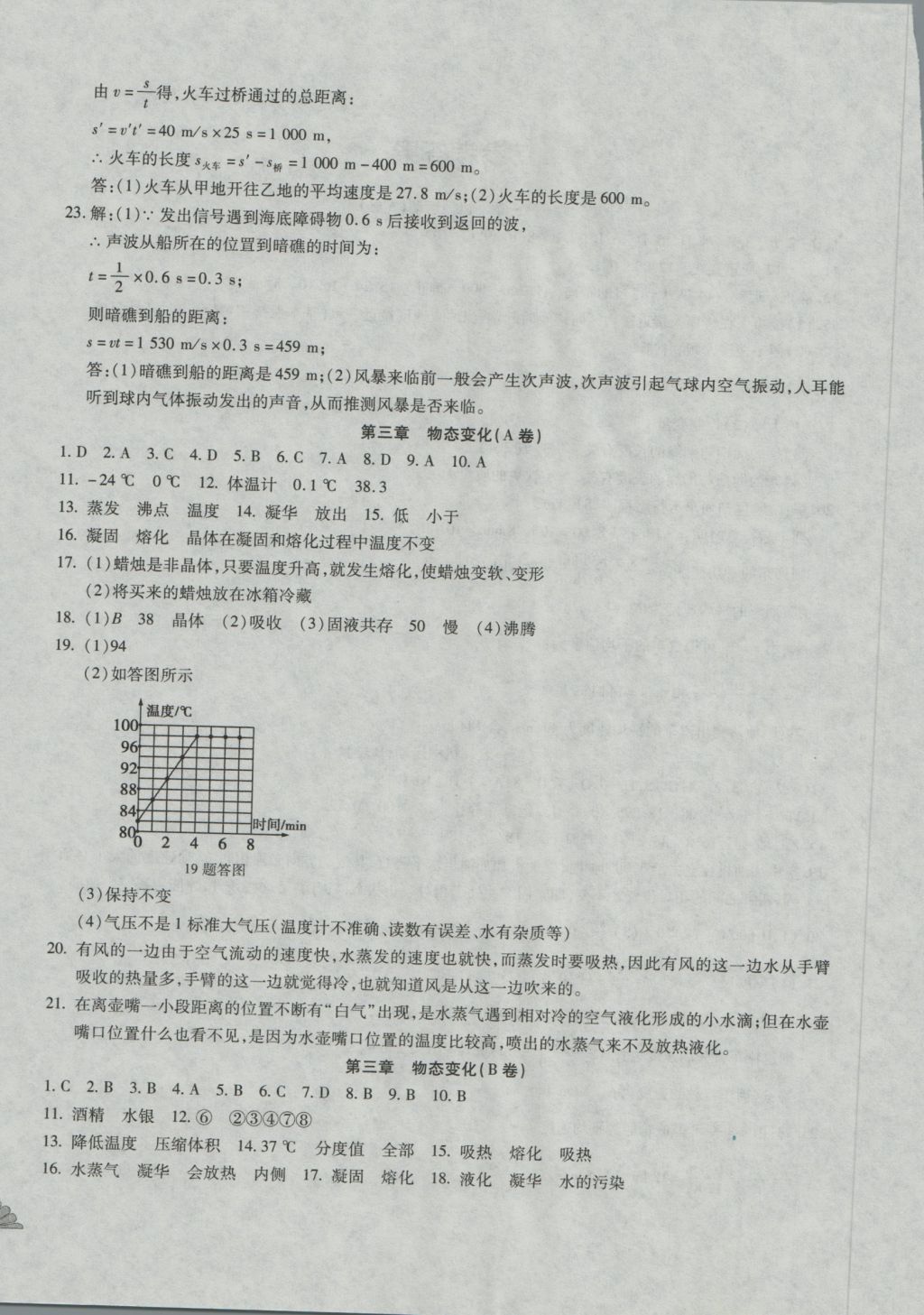 2016年千里馬單元測試卷八年級物理上冊人教版 參考答案第4頁