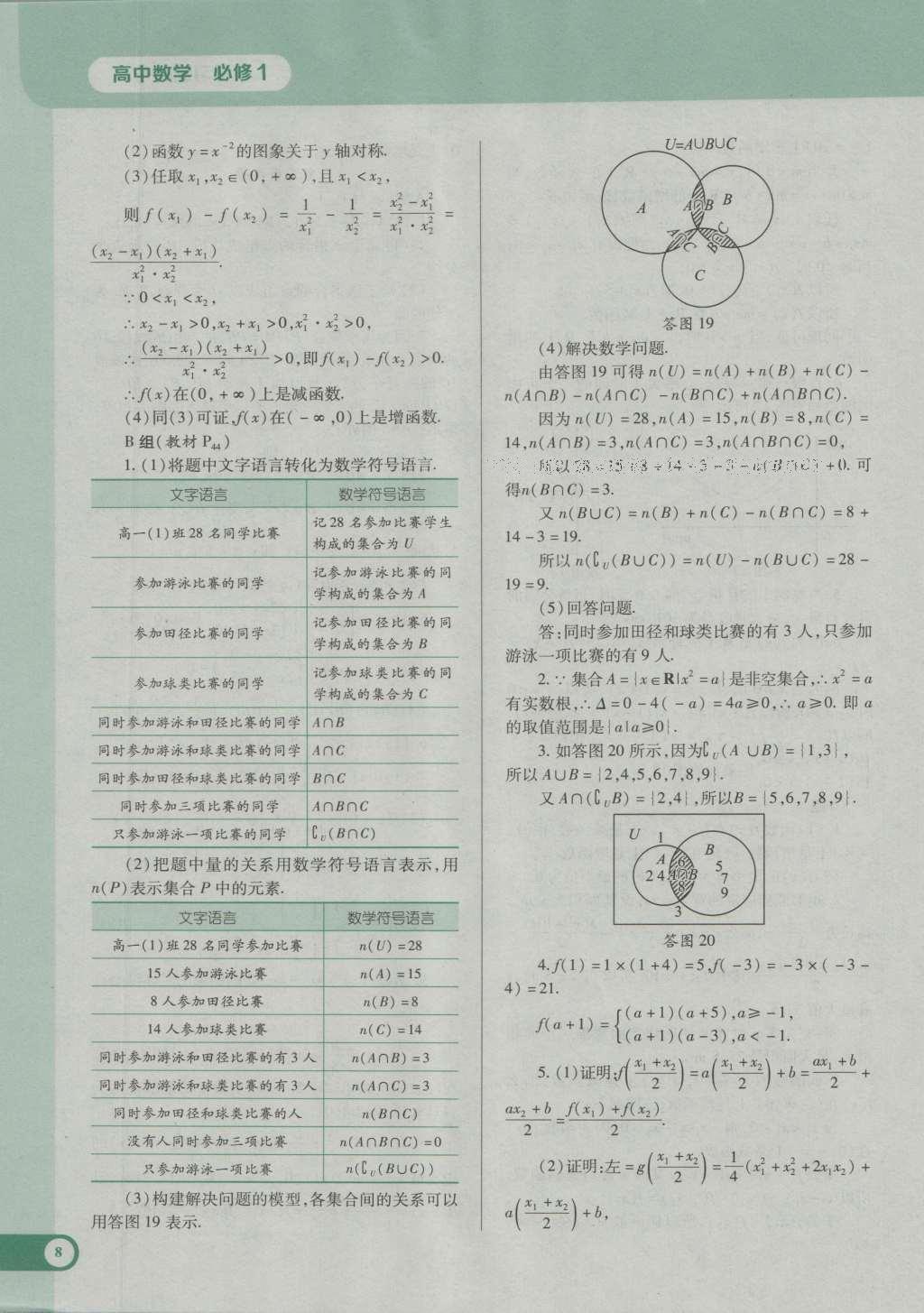 課本人教A版高中數(shù)學(xué)必修1 參考答案第19頁