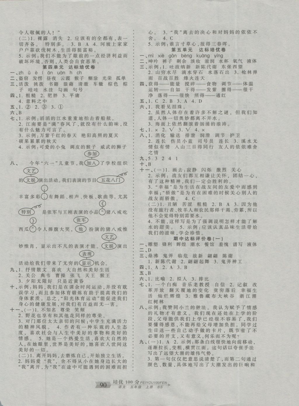 2016年王朝霞培优100分五年级语文上册北师大版 参考答案第2页