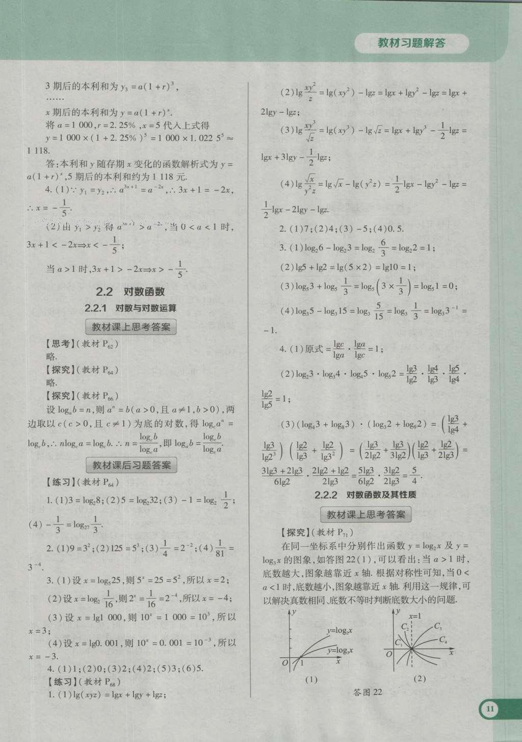 課本人教A版高中數(shù)學(xué)必修1 參考答案第22頁