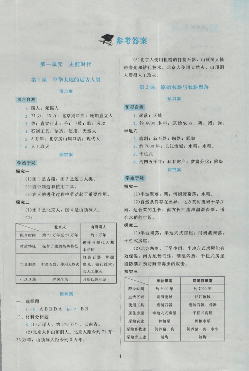 2016年课堂精练七年级中国历史上册北师大版大庆专版 参考答案第1页