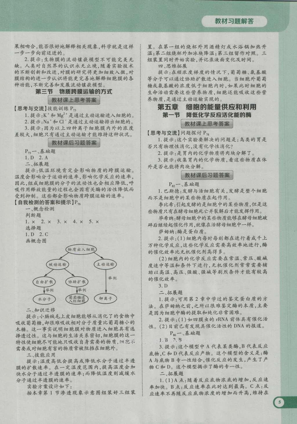 課本人教版高中生物必修1 參考答案第12頁