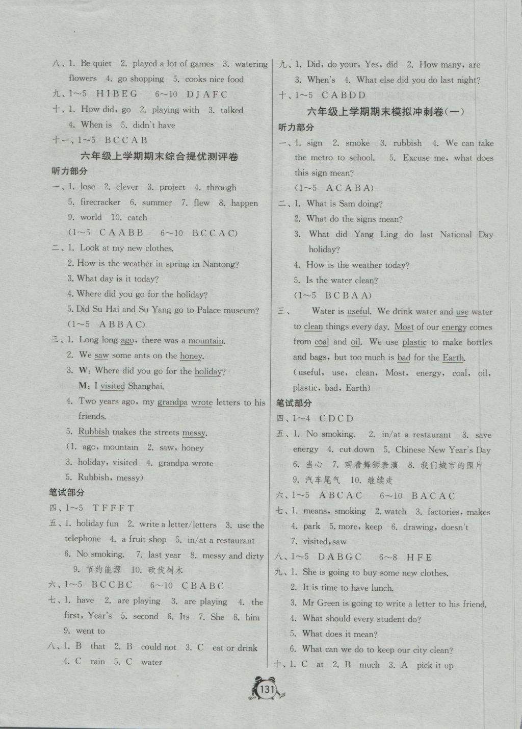 2016年單元雙測(cè)同步達(dá)標(biāo)活頁(yè)試卷六年級(jí)英語(yǔ)上冊(cè)譯林版 參考答案第15頁(yè)