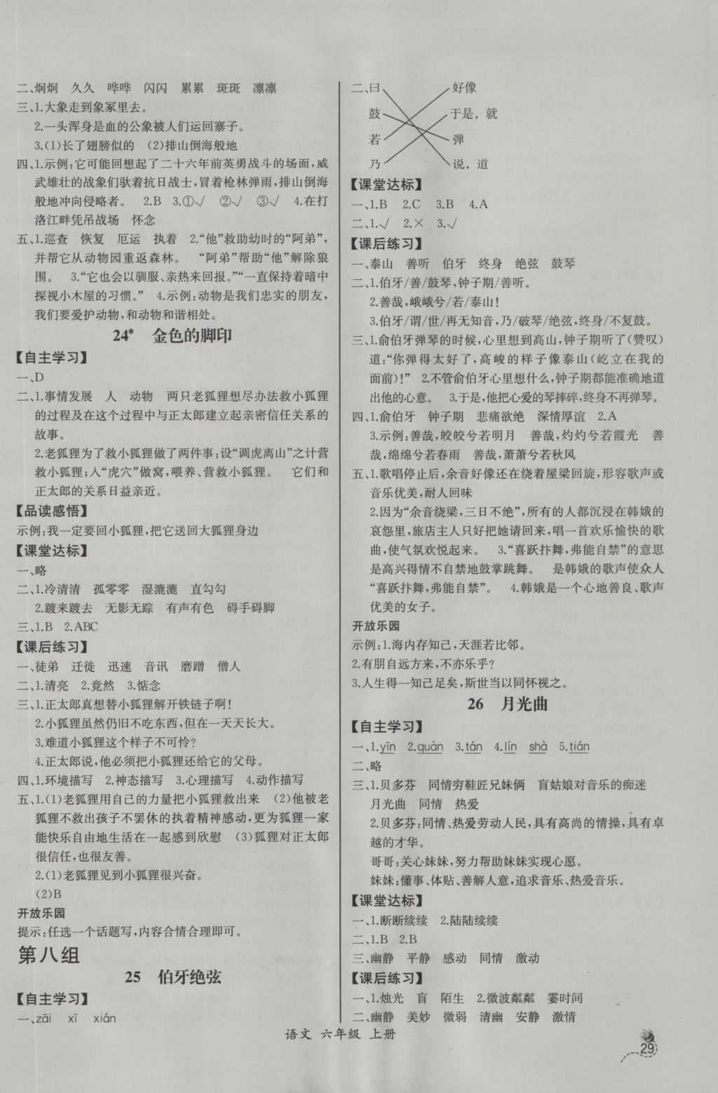 2016年同步导学案课时练六年级语文上册人教版河北专版 参考答案第9页