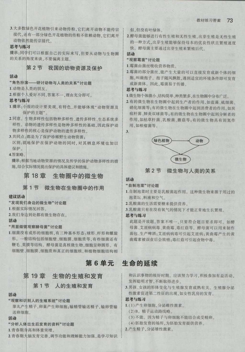 課本八年級生物學(xué)上冊北師大版 參考答案第9頁