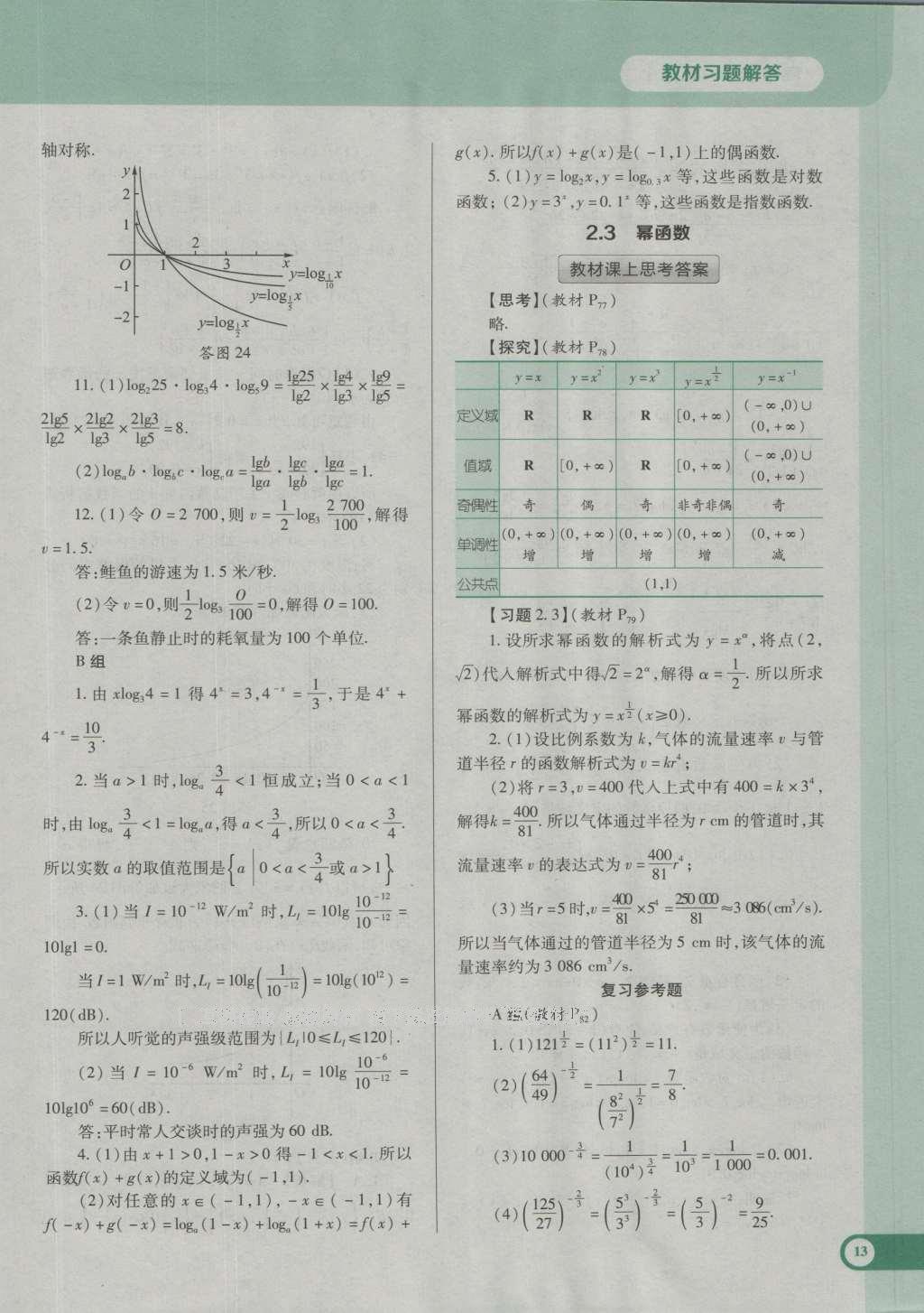 课本人教A版高中数学必修1 参考答案第24页