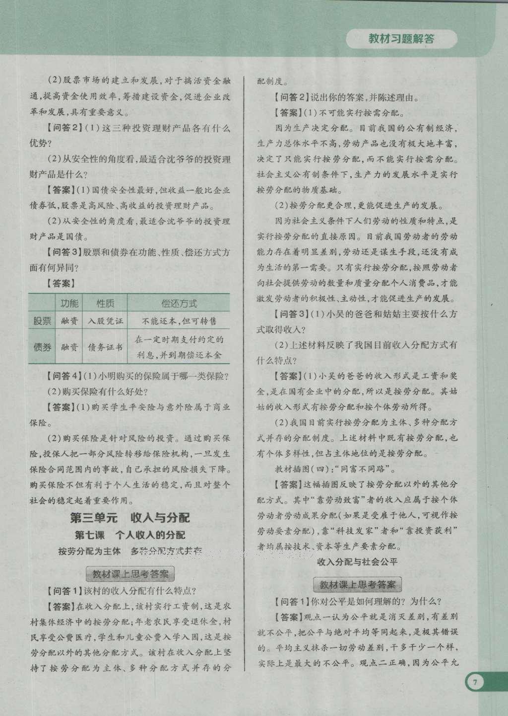 課本人教版高中思想政治必修1 參考答案第16頁(yè)