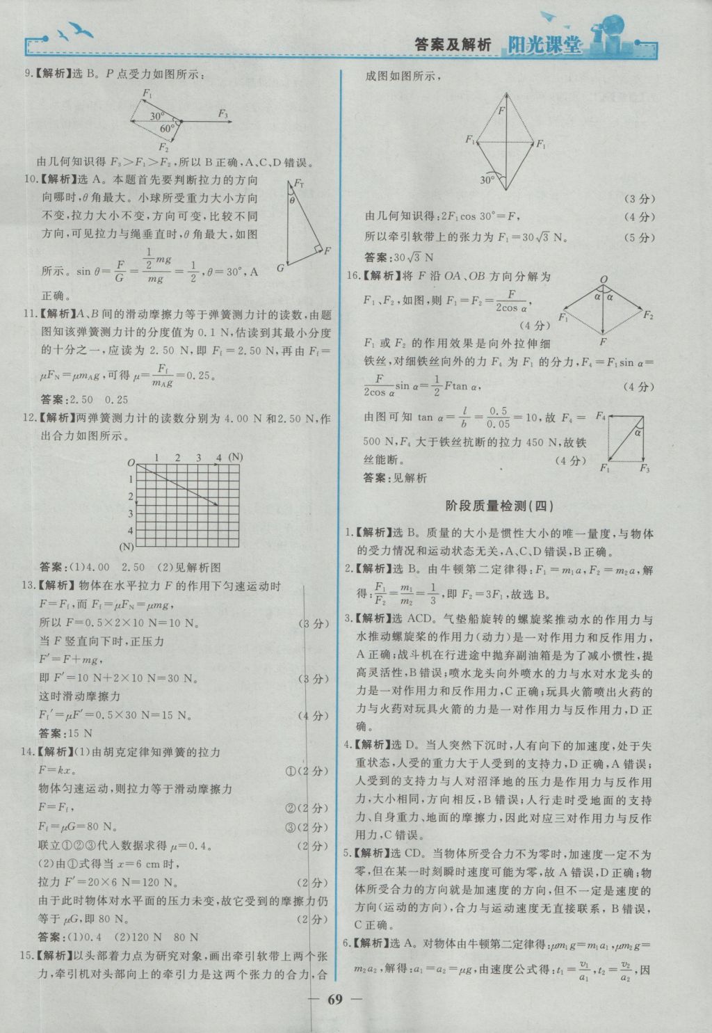 2016年陽(yáng)光課堂物理必修1人教版 參考答案第29頁(yè)