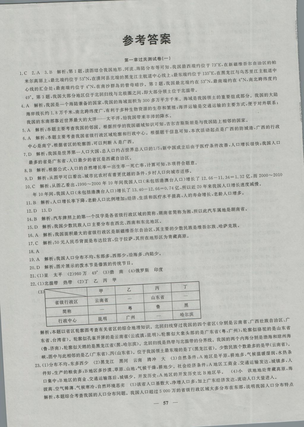 2016年王后雄黃岡密卷八年級地理上冊人教版 參考答案第1頁