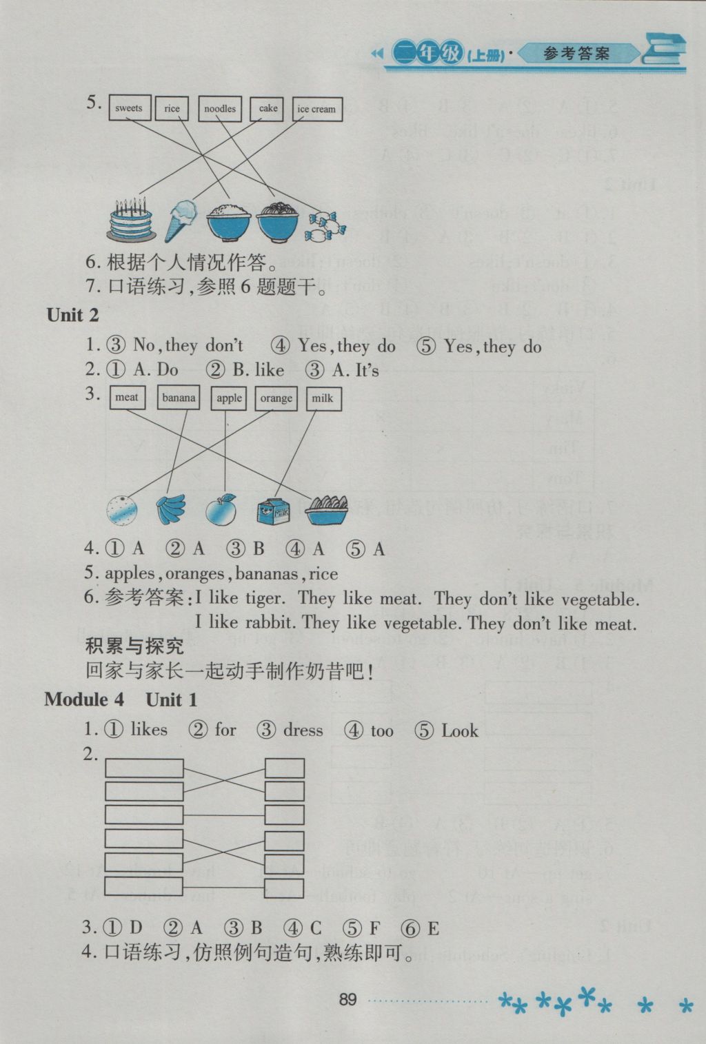 2016年資源與評價(jià)二年級英語上冊外研版 參考答案第4頁