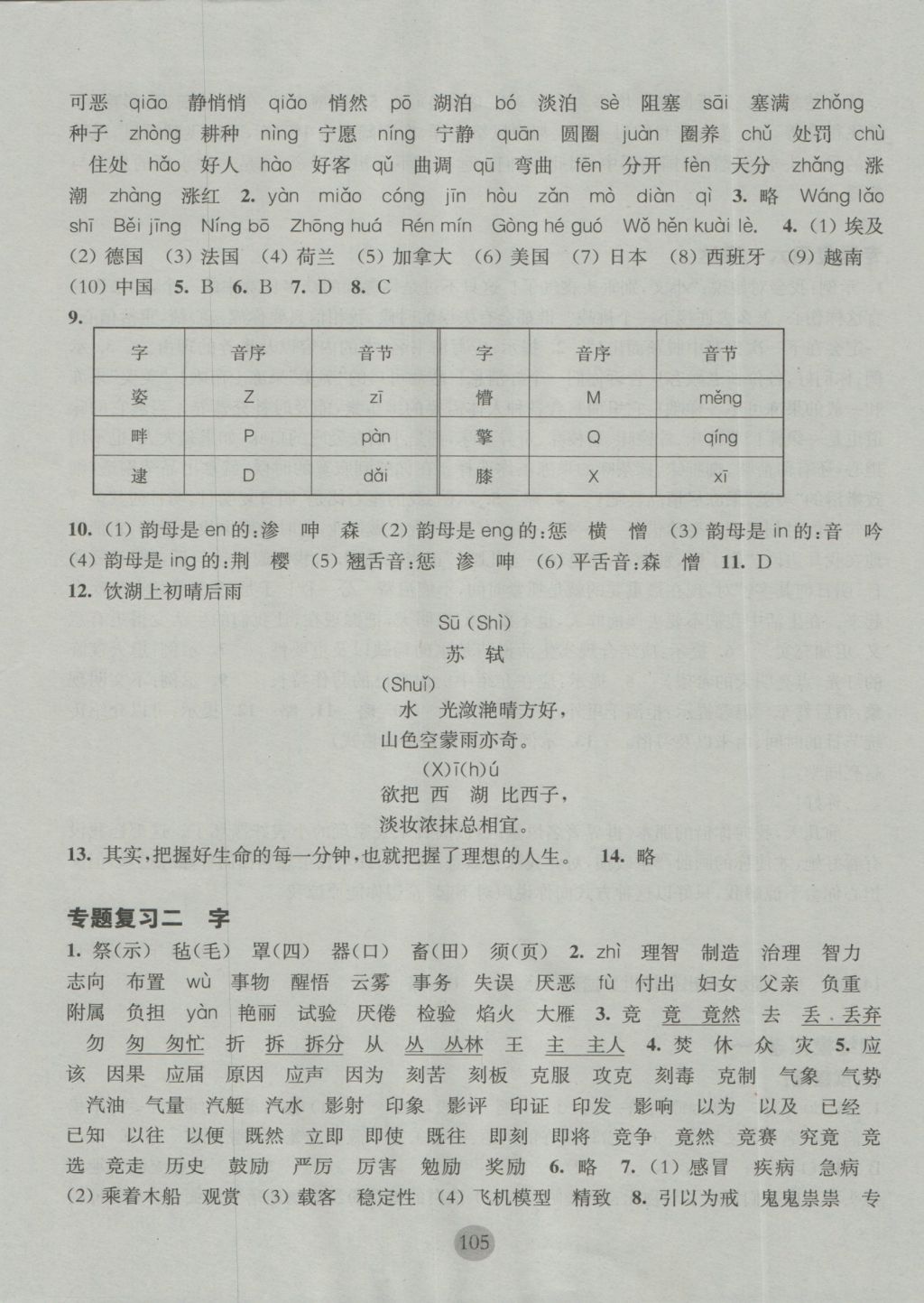 2016年期终冲刺百分百五年级语文上册 参考答案第9页