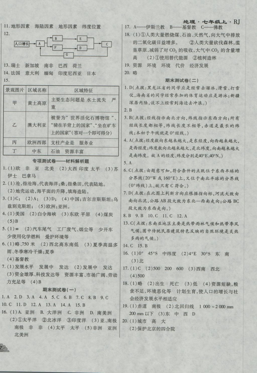 2016年千里馬單元測試卷七年級地理上冊人教版 參考答案第8頁