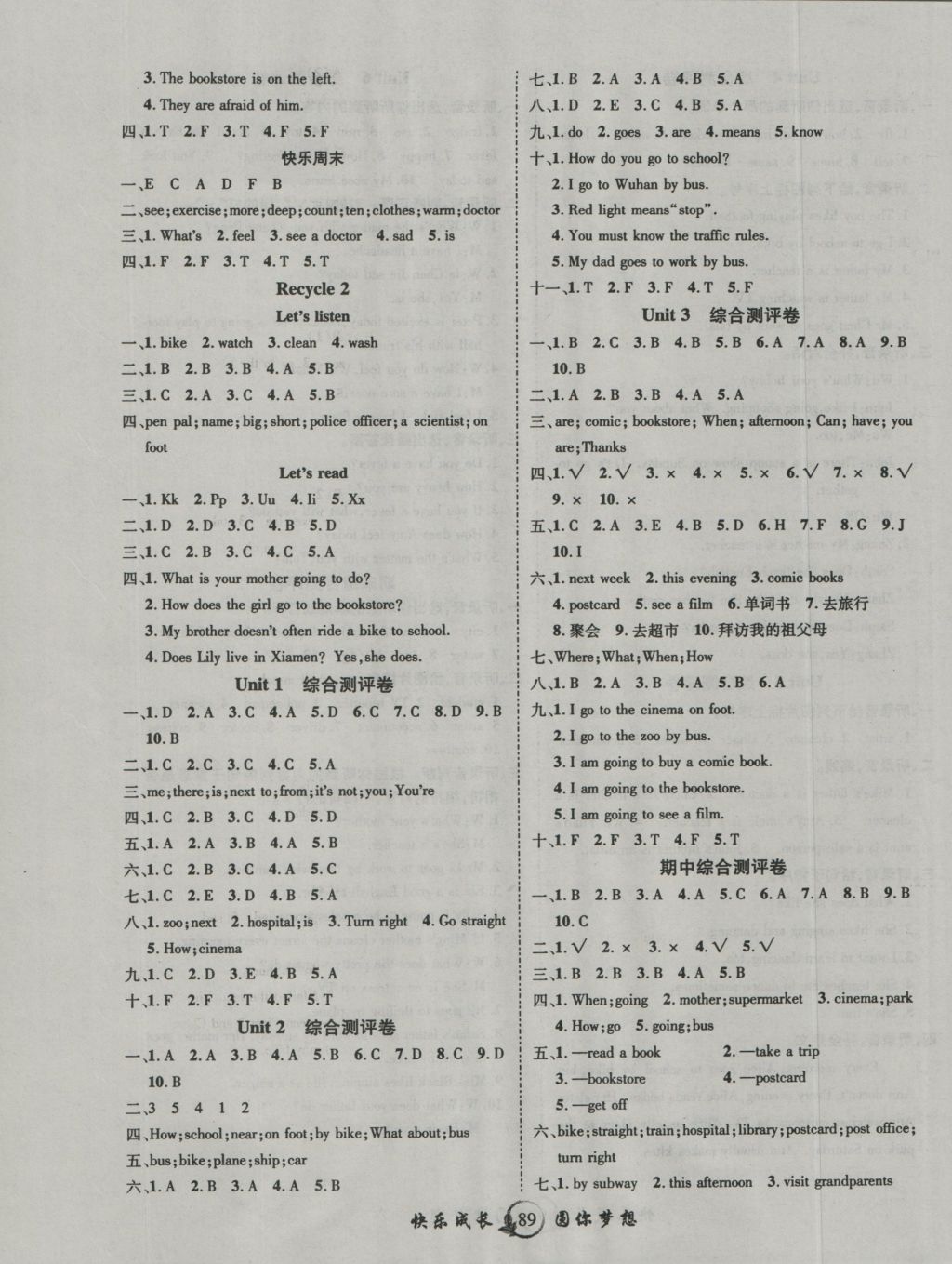 2016年優(yōu)質(zhì)課堂快樂(lè)成長(zhǎng)六年級(jí)英語(yǔ)上冊(cè)人教PEP版 參考答案第5頁(yè)