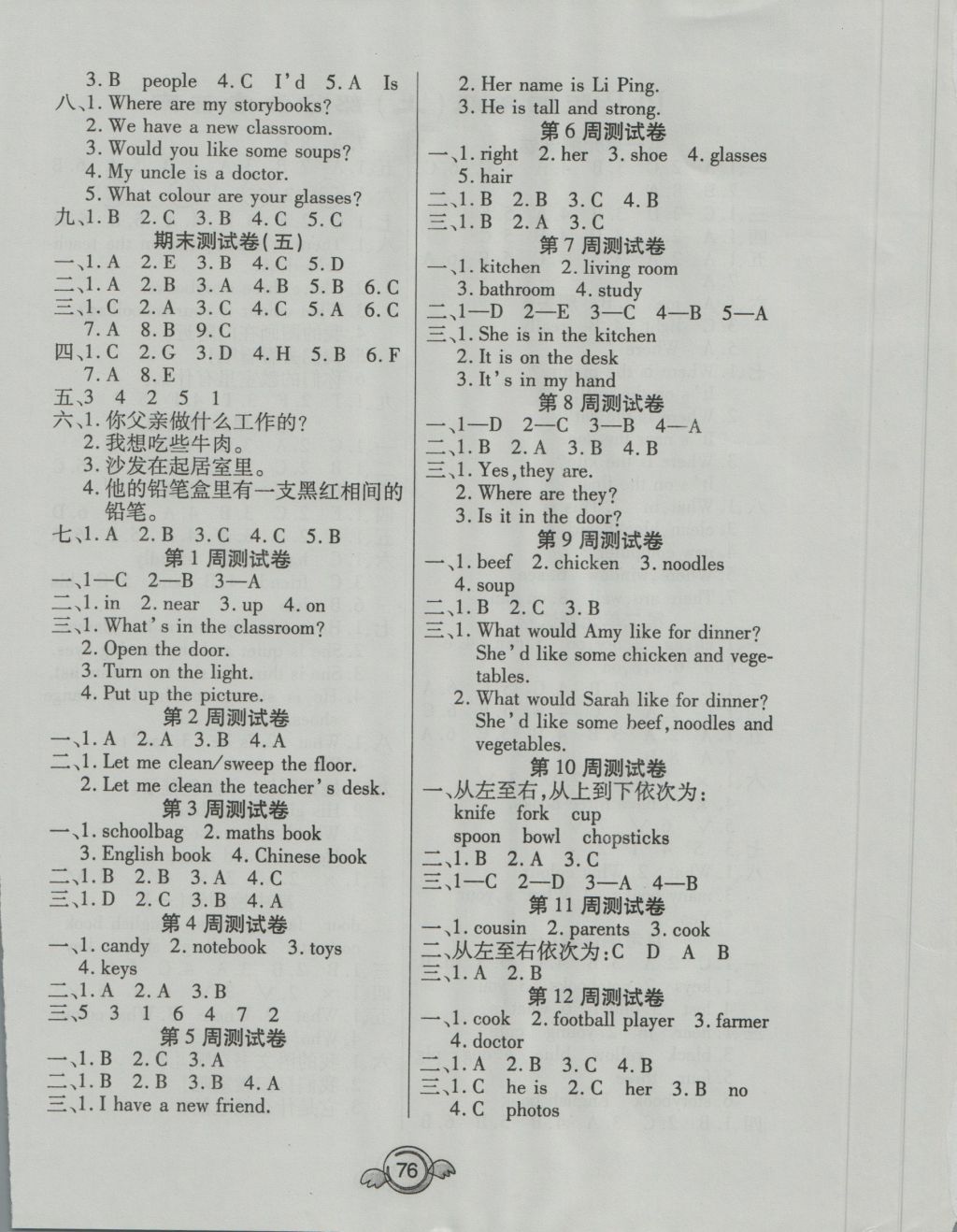 2016年全能測(cè)控一本好卷四年級(jí)英語(yǔ)上冊(cè)人教PEP 參考答案第4頁(yè)