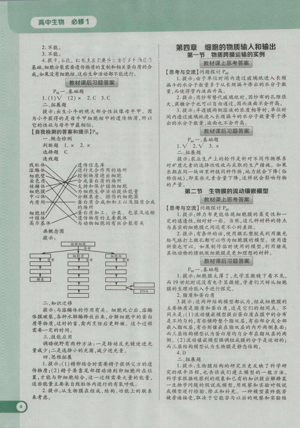 课本高中生物必修1人教版 参考答案第12页