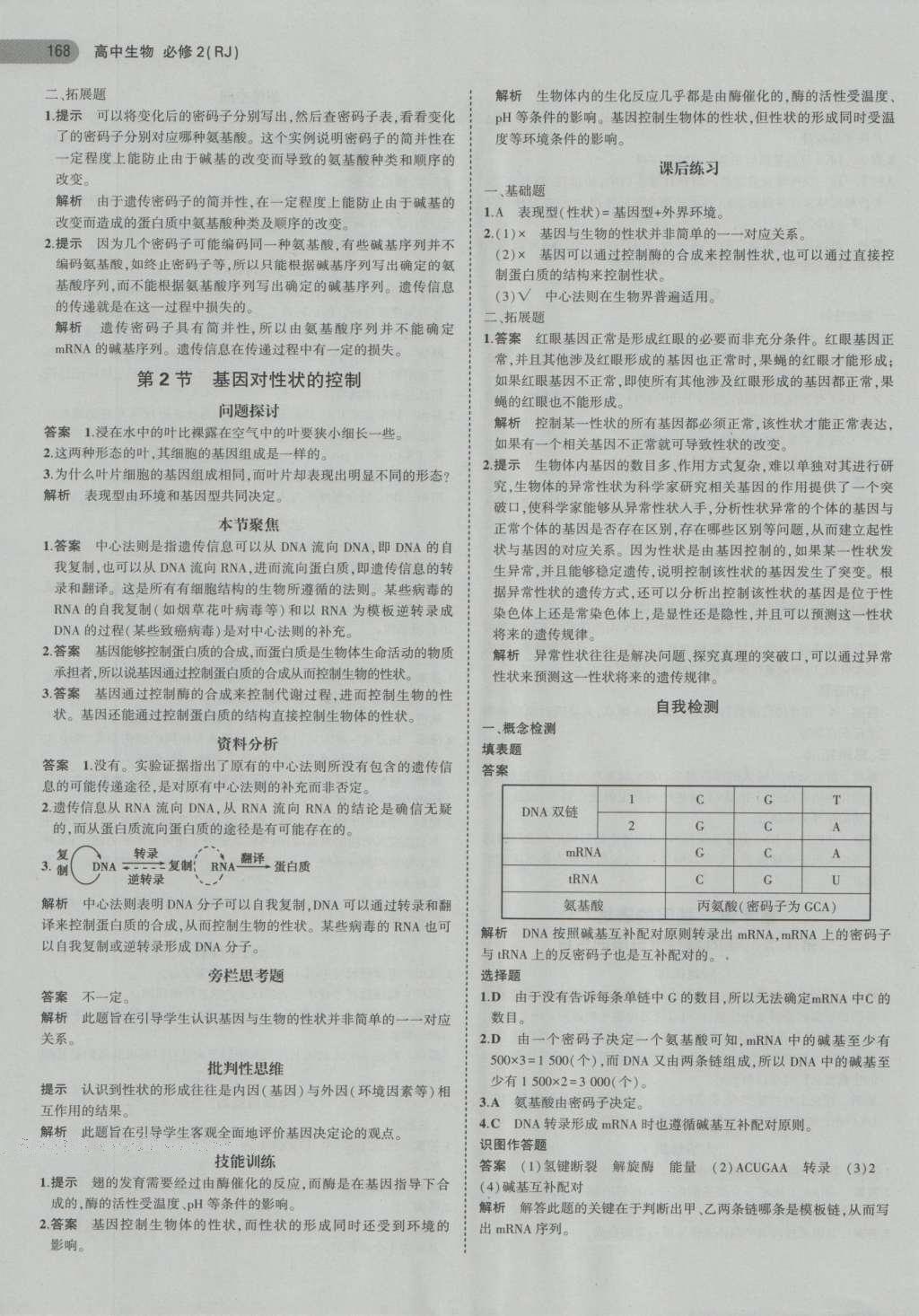 課本高中生物必修2人教版 參考答案第27頁