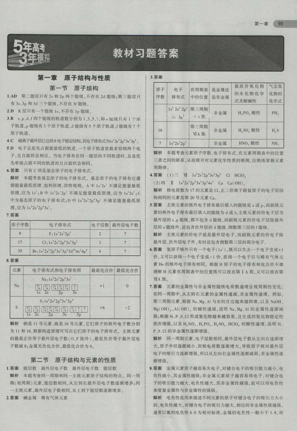 课本高中化学选修3人教版 参考答案第5页