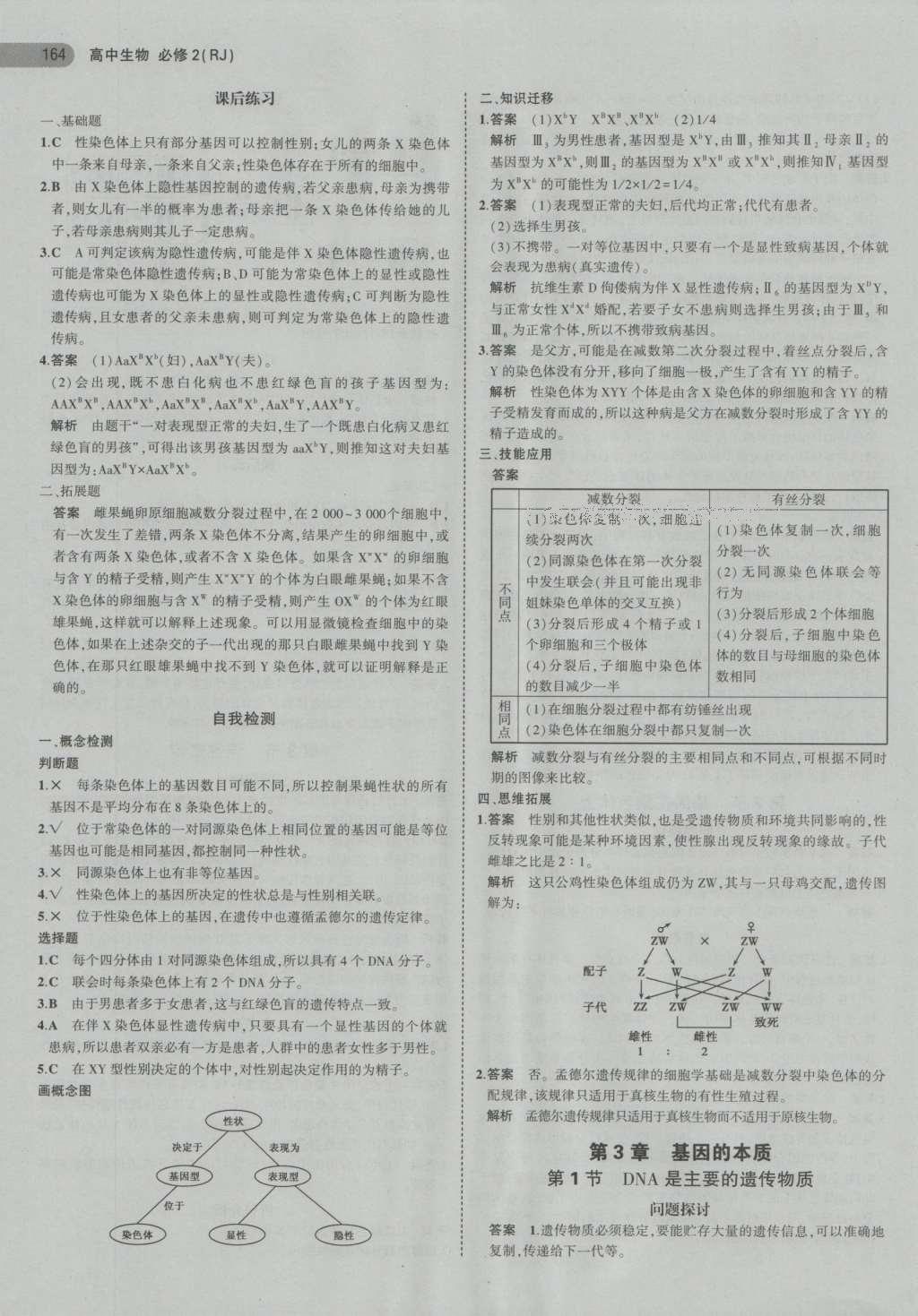 課本人教版高中生物必修2 參考答案第22頁