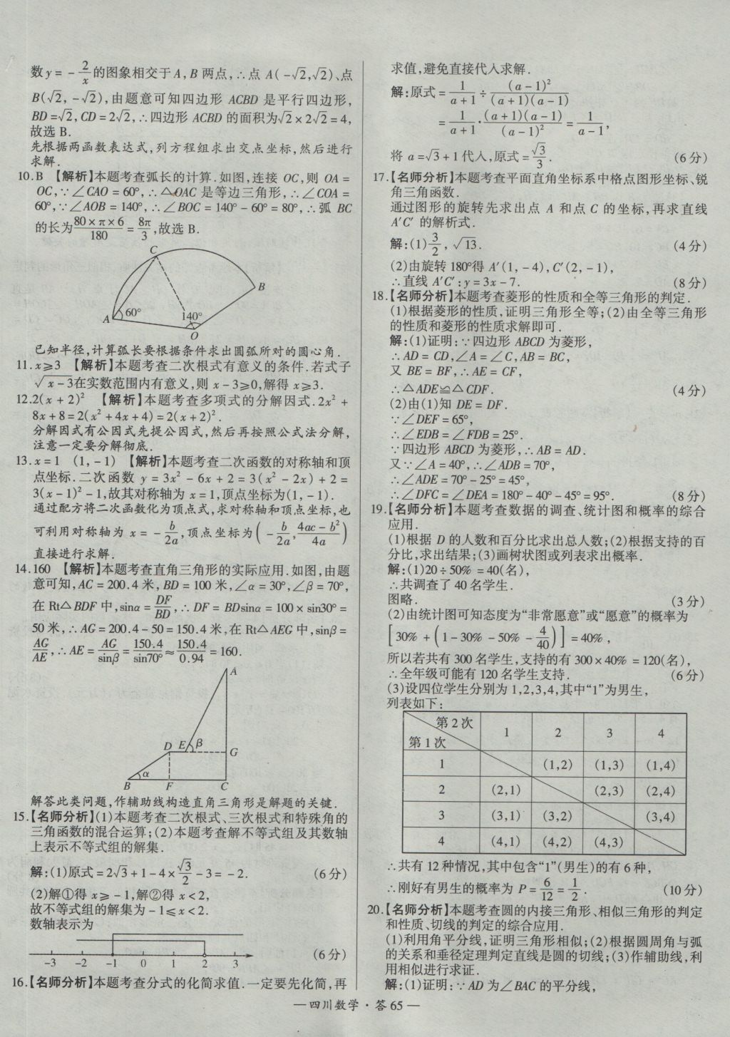 2017年天利38套四川省中考試題精選數(shù)學 參考答案第65頁