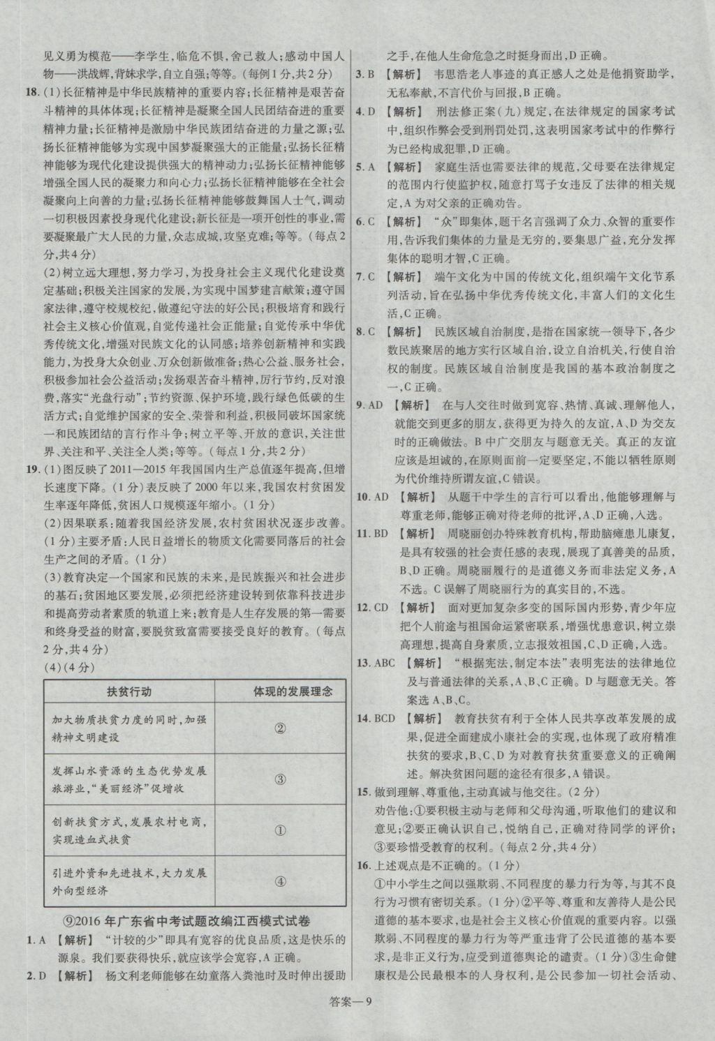 2017年金考卷江西中考45套匯編思想品德第6版 參考答案第9頁(yè)