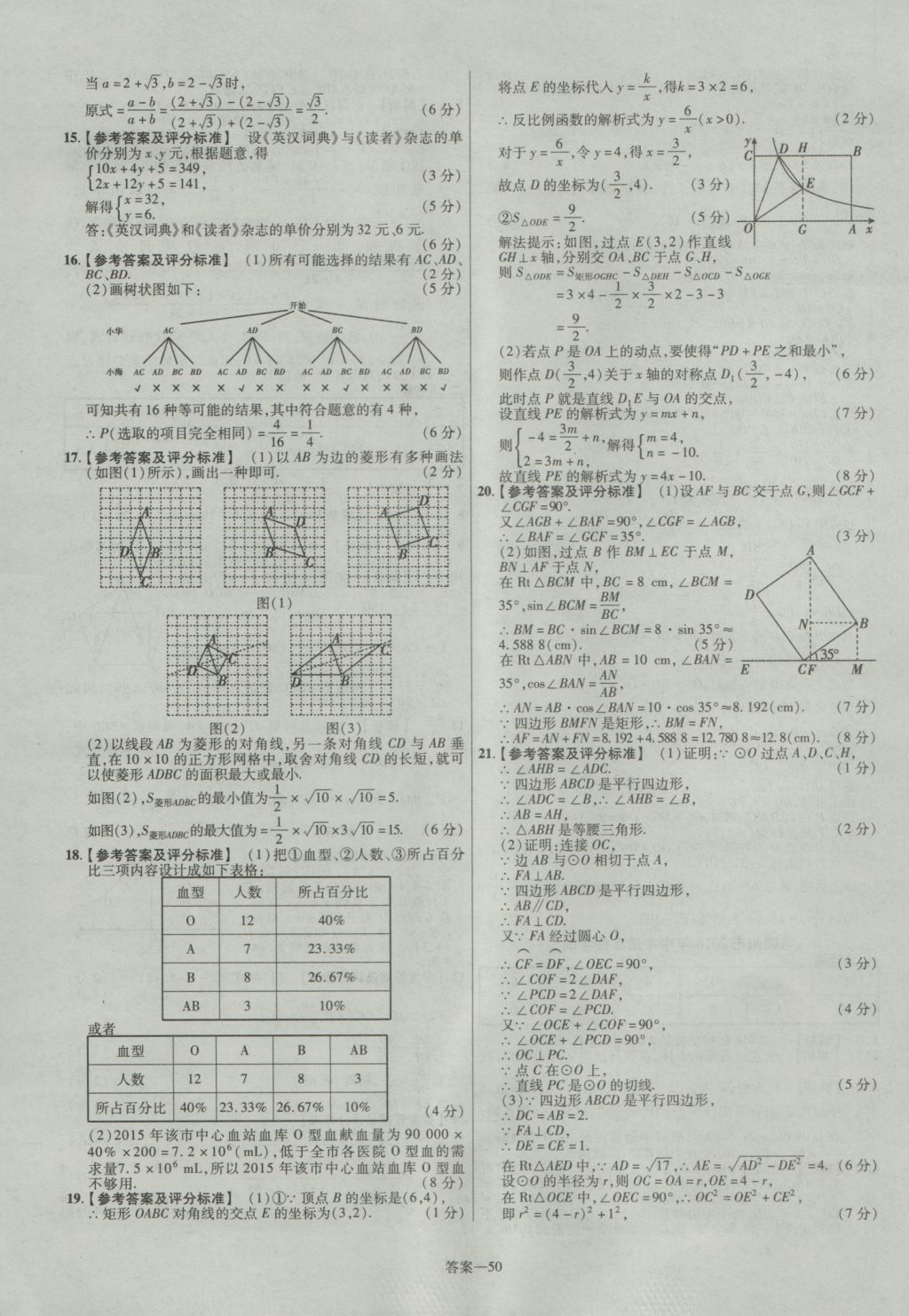 2017年金考卷江西中考45套匯編數(shù)學(xué)第6版 參考答案第50頁(yè)