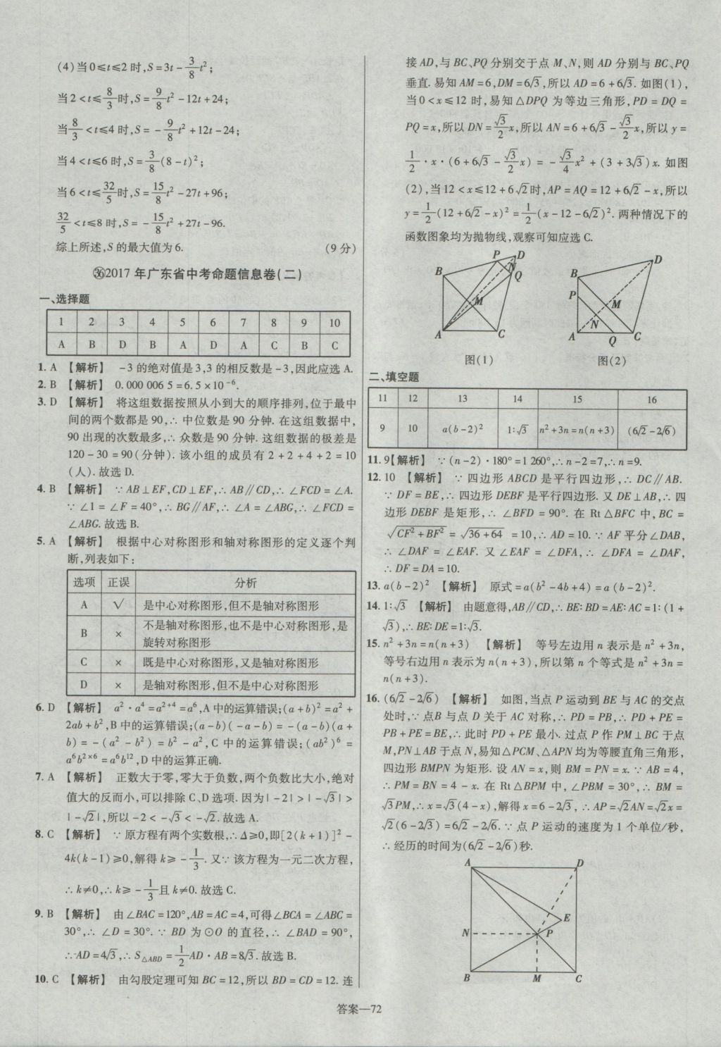 2017年金考卷廣東中考45套匯編數(shù)學 參考答案第72頁