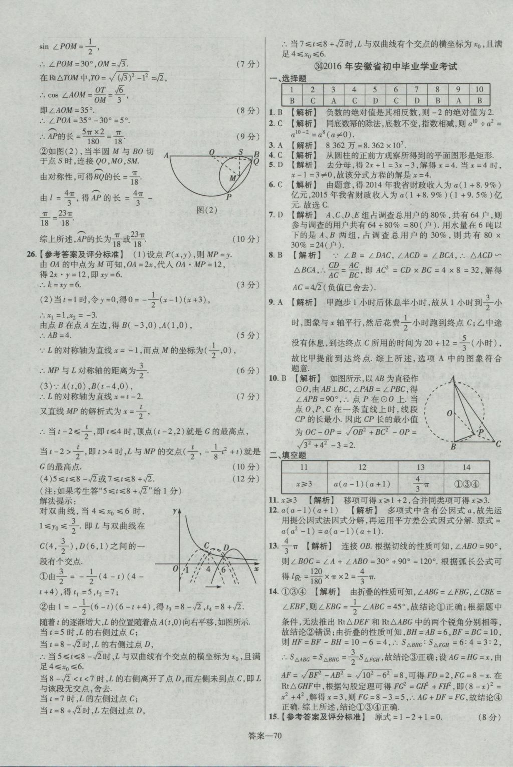 2017年金考卷湖北中考45套匯編數(shù)學(xué)第12版 參考答案第70頁