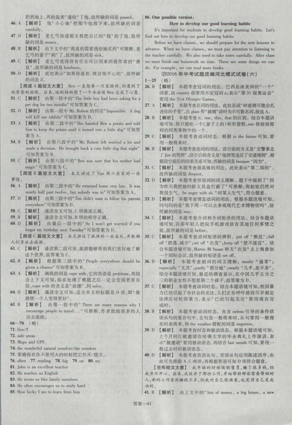 2017年金考卷河北中考45套匯編英語第5版 參考答案第41頁