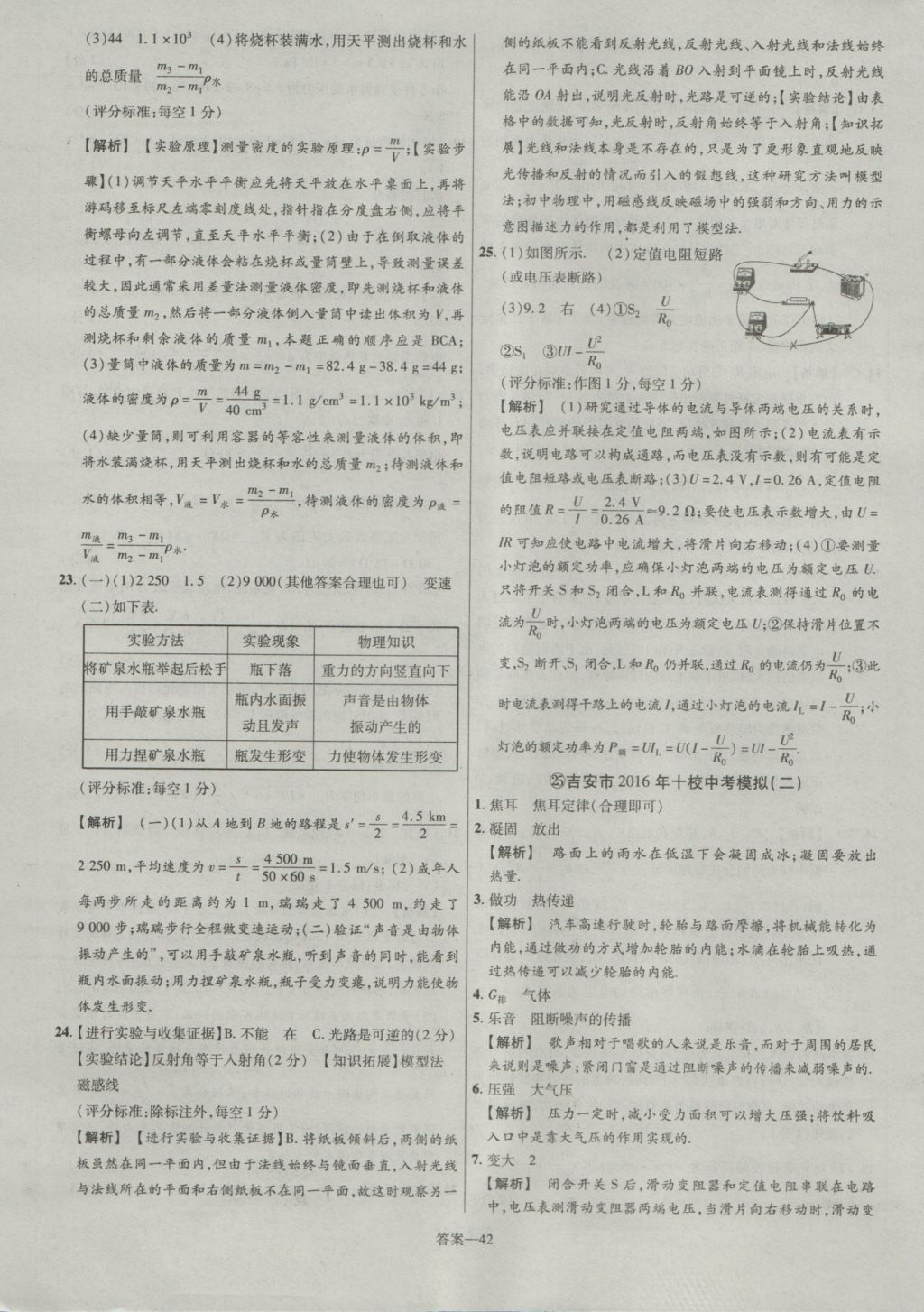 2017年金考卷江西中考45套匯編物理第6版 參考答案第42頁