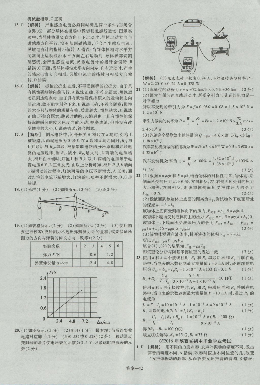 2017年金考卷湖北中考45套匯編物理第12版 參考答案第42頁(yè)