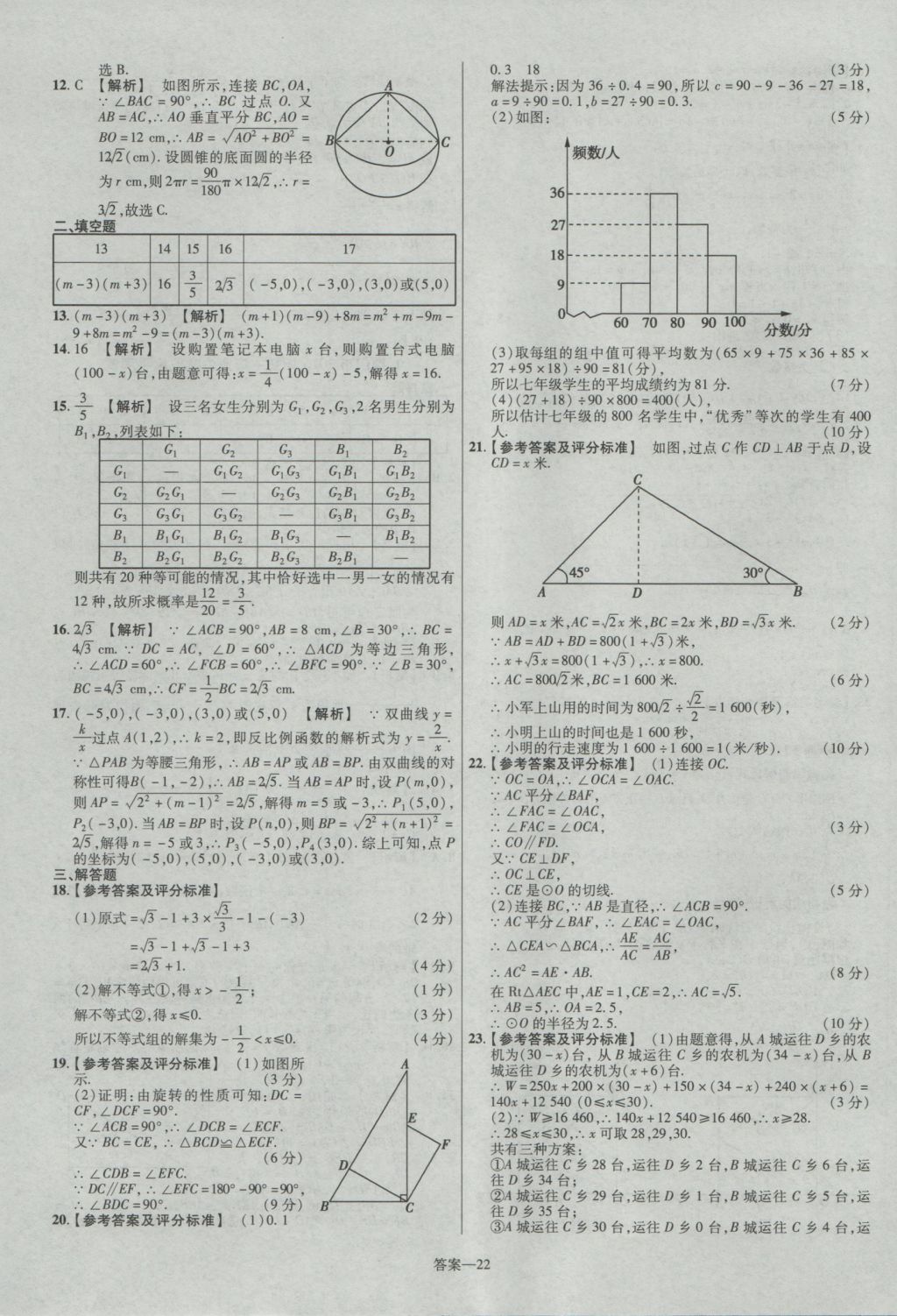 2017年金考卷湖北中考45套匯編數(shù)學(xué)第12版 參考答案第22頁