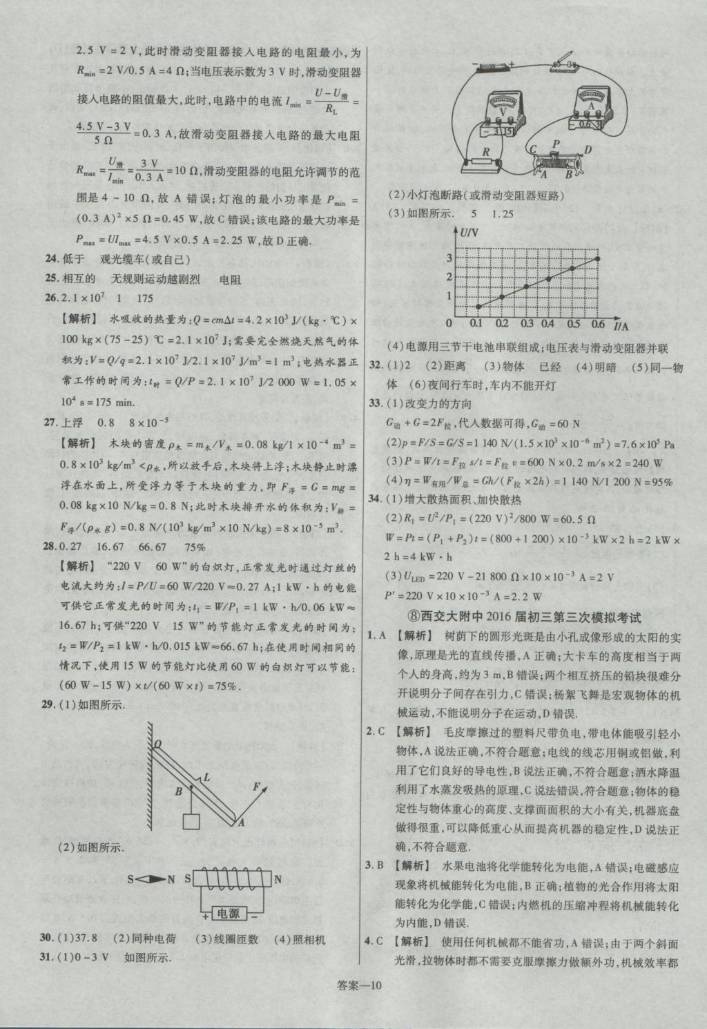 2017年金考卷陜西中考45套匯編物理第6版 參考答案第10頁(yè)