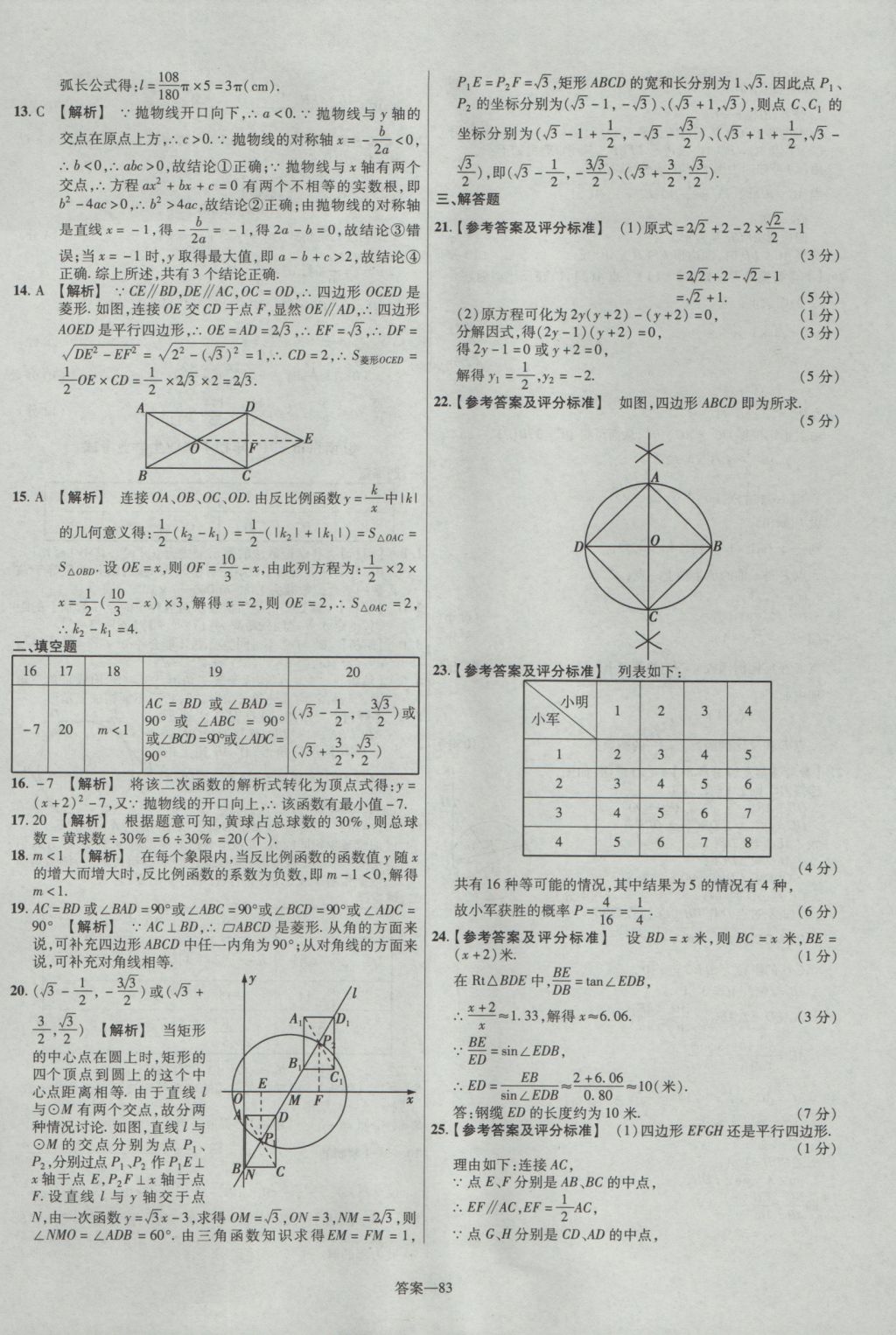 2017年金考卷湖北中考45套汇编数学第12版 参考答案第83页