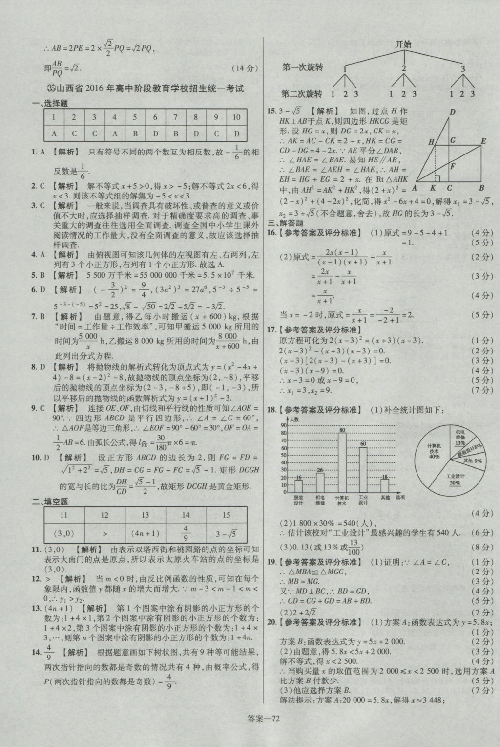 2017年金考卷湖北中考45套汇编数学第12版 参考答案第72页