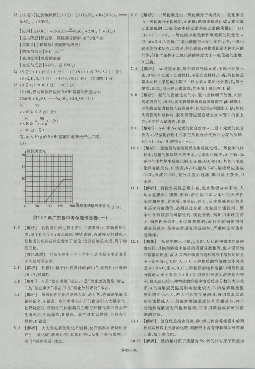 2017年金考卷廣東中考45套匯編化學(xué)第12版 參考答案第36頁