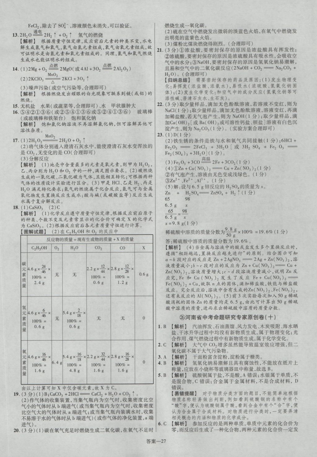 2017年金考卷河南中考45套匯編化學(xué)第8版 參考答案第27頁