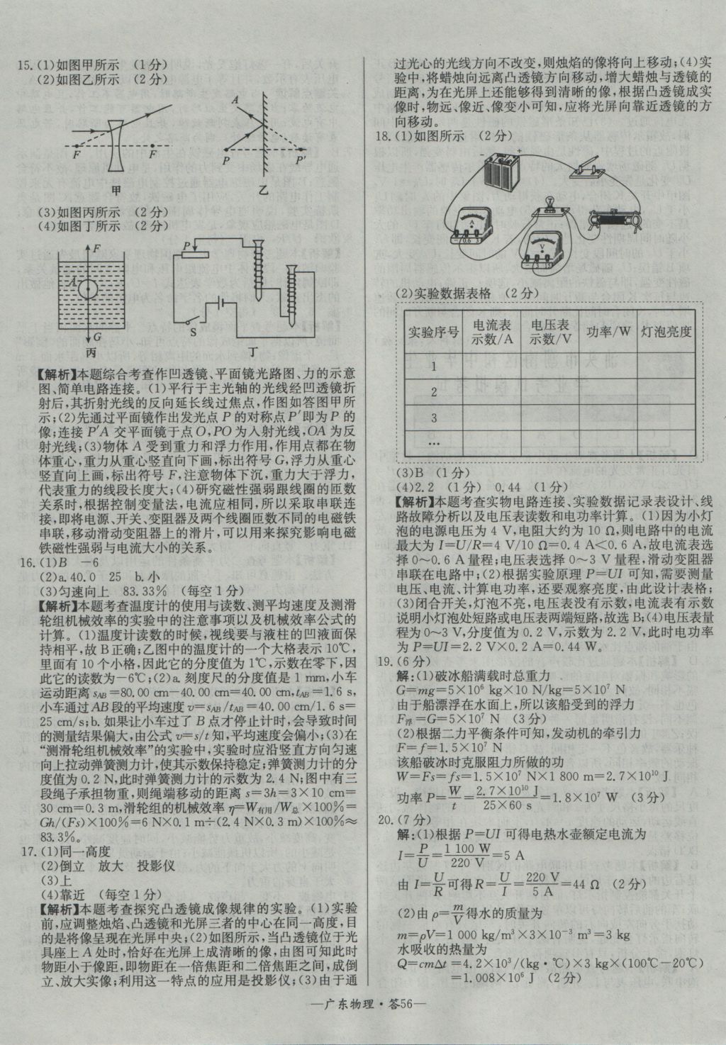 2017年天利38套广东省中考试题精选物理 参考答案第56页