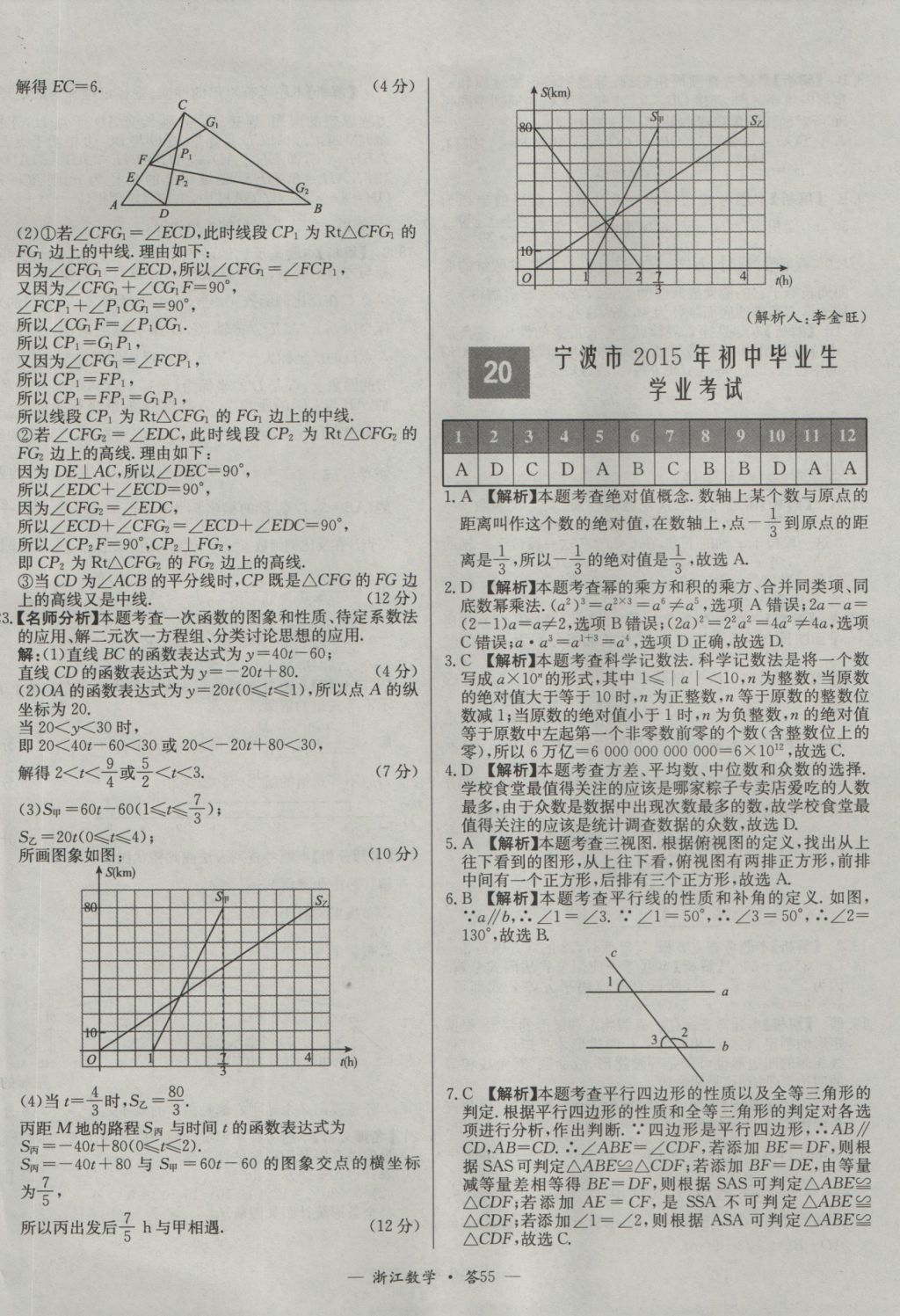 2017年天利38套牛皮卷浙江省中考试题精粹数学人教版 参考答案第55页