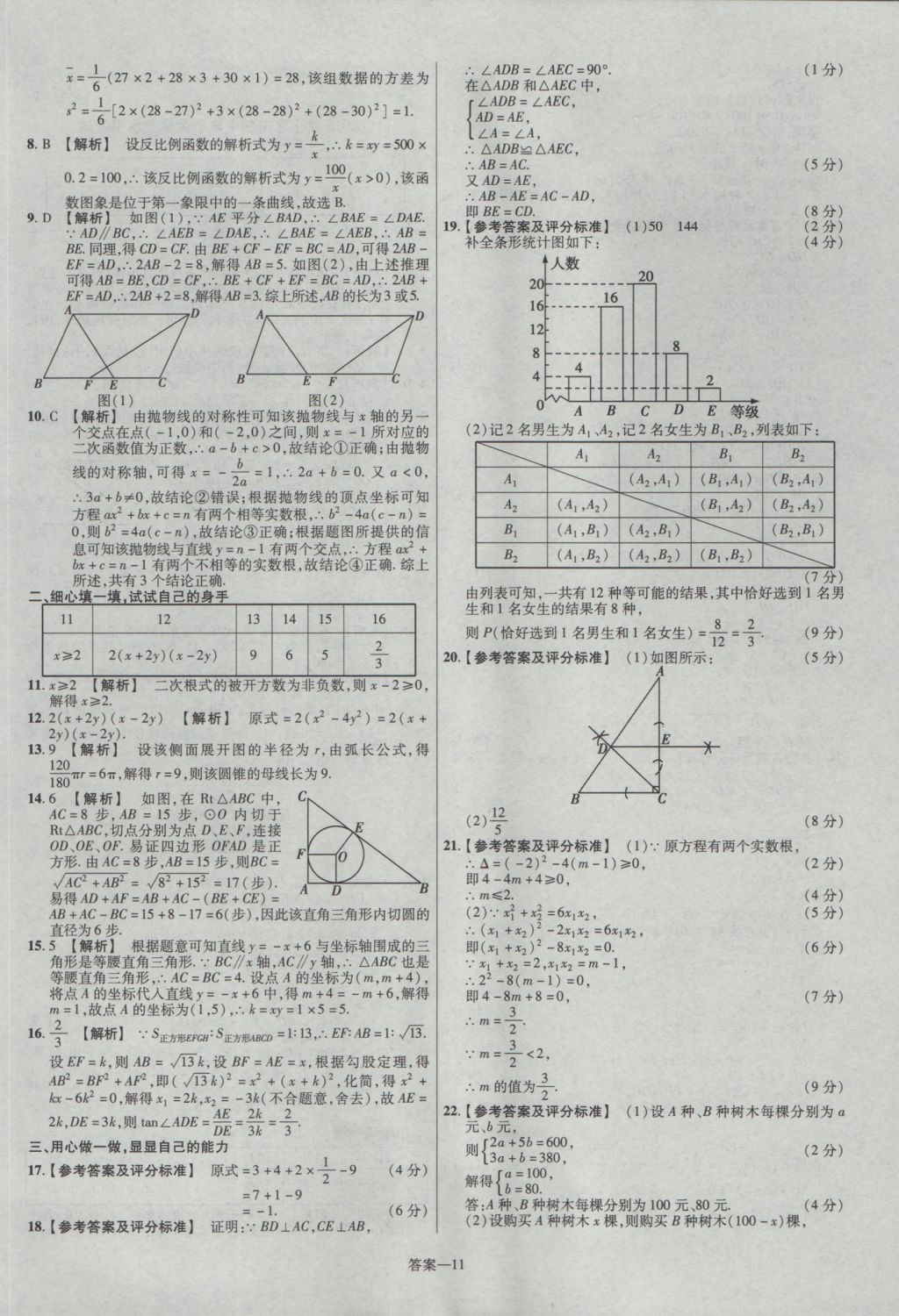 2017年金考卷湖北中考45套匯編數學第12版 參考答案第11頁