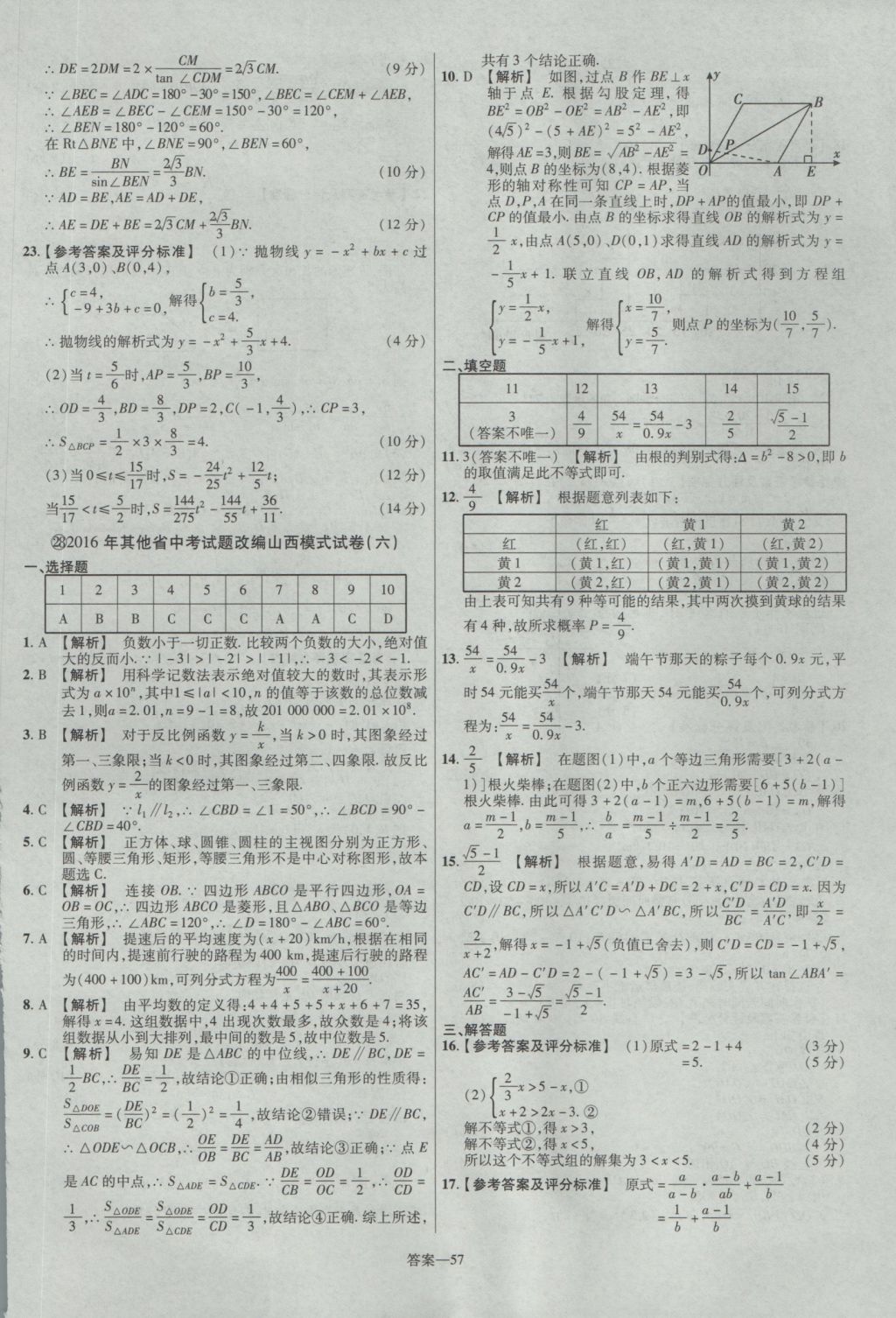 2017年金考卷山西中考45套匯編數(shù)學第5版 參考答案第57頁