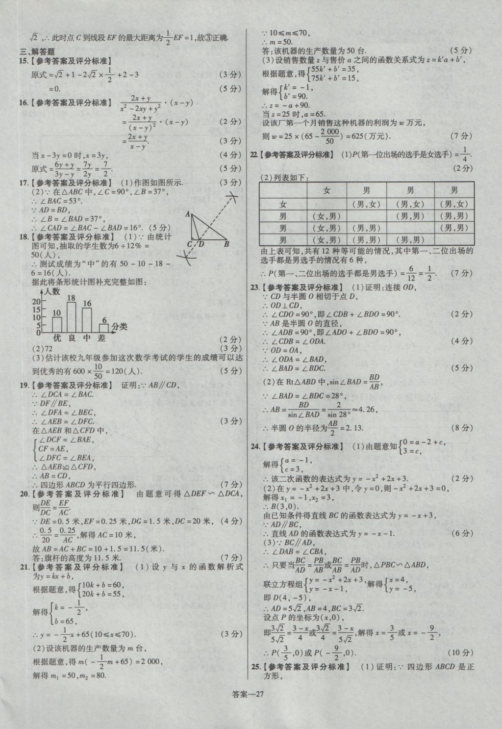 2017年金考卷陜西中考45套匯編數(shù)學(xué)第6版 參考答案第27頁