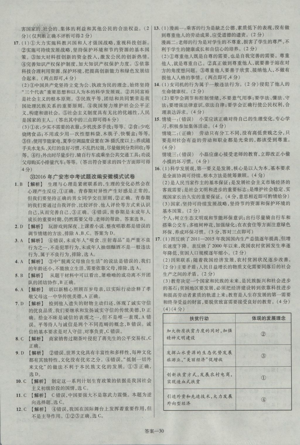 2017年金考卷安徽中考45套匯編思想品德第7版 參考答案第30頁