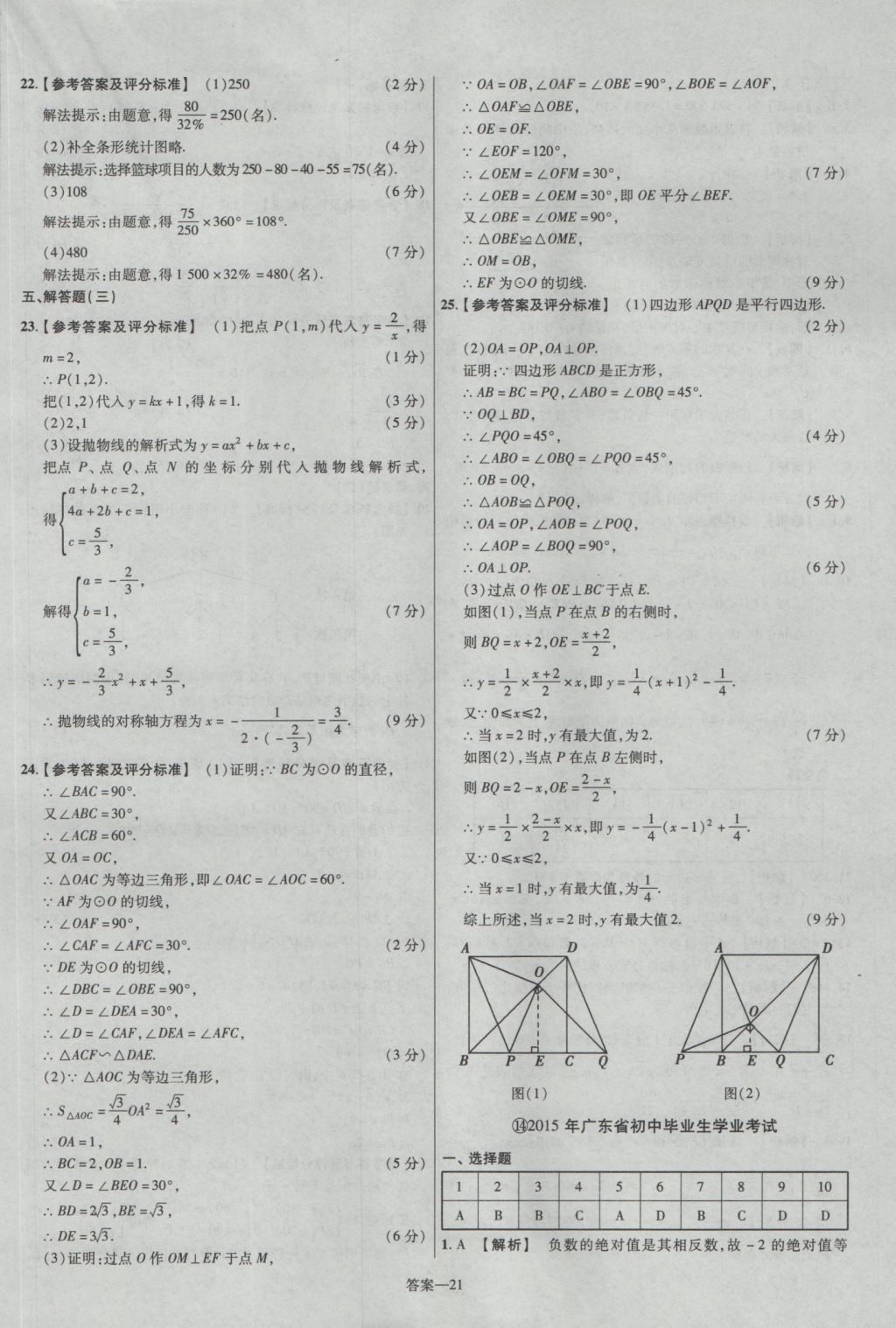 2017年金考卷廣東中考45套匯編數(shù)學(xué) 參考答案第21頁