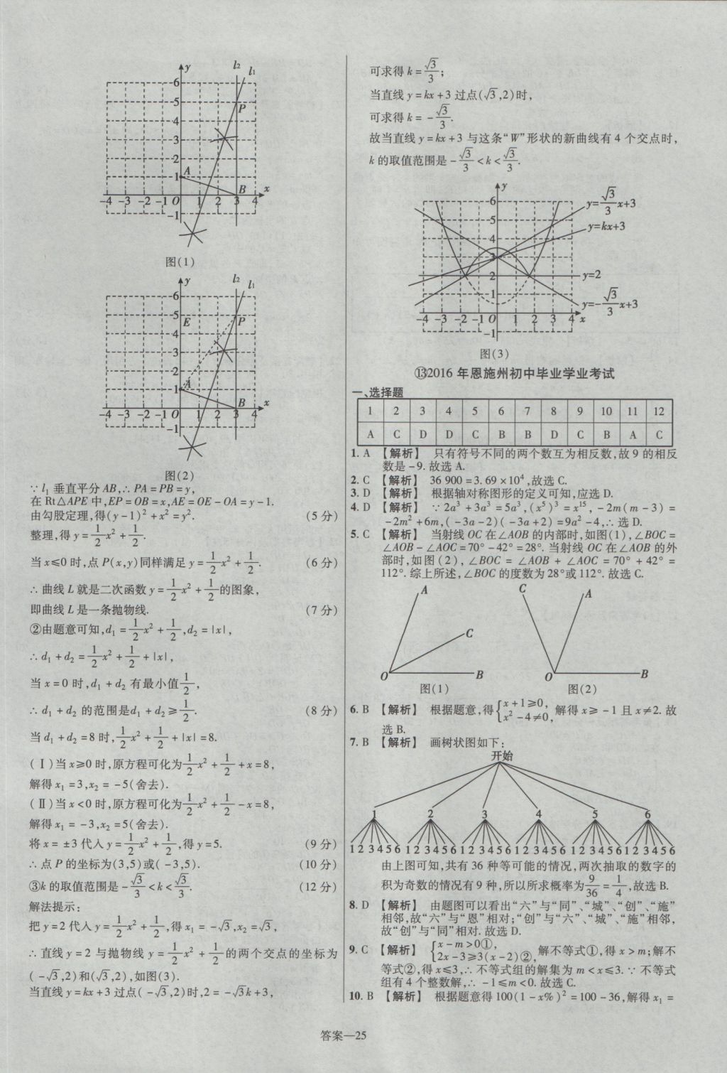 2017年金考卷湖北中考45套匯編數(shù)學(xué)第12版 參考答案第25頁