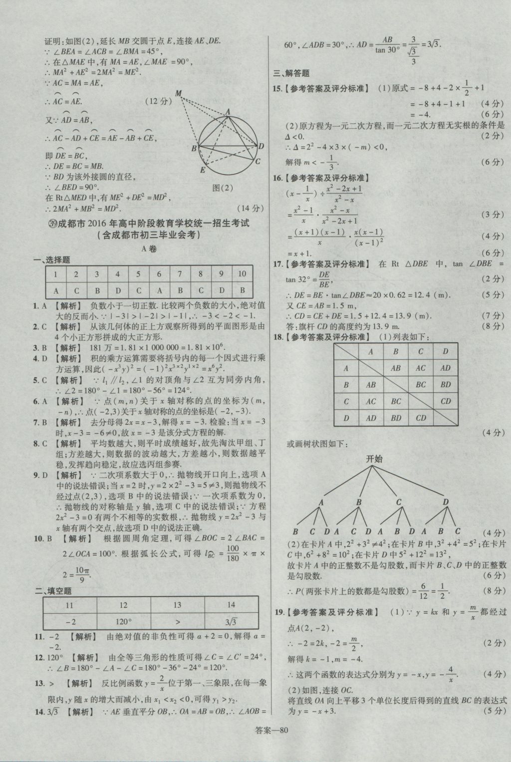 2017年金考卷湖北中考45套匯編數(shù)學(xué)第12版 參考答案第80頁